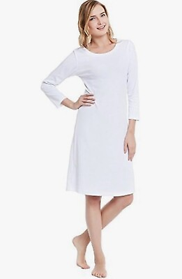 #ad Alexander Del Rossa Womens Cotton Knit Nightgown 3 4 Length Sleep Dress WHITE L
