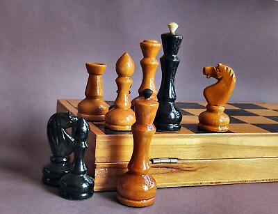 #ad Vintage Wooden Chess Set Tournament Retro Folding Board 42х42cm Rare ussr soviet
