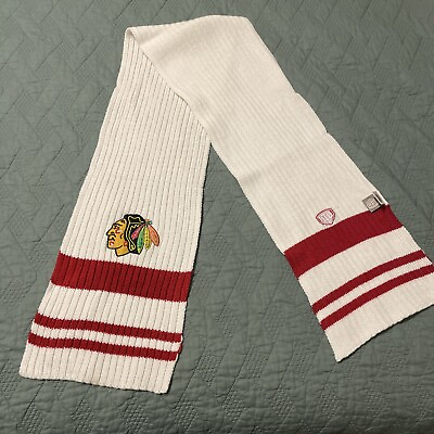 #ad Blackhawks team knitted scarf white and red NHL official. Chicago. Hockey.