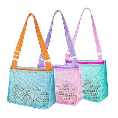 #ad #ad 3PCS Beach Mesh Bags Seashell Sand Toys Collecting Tote Bags for Boys Girls
