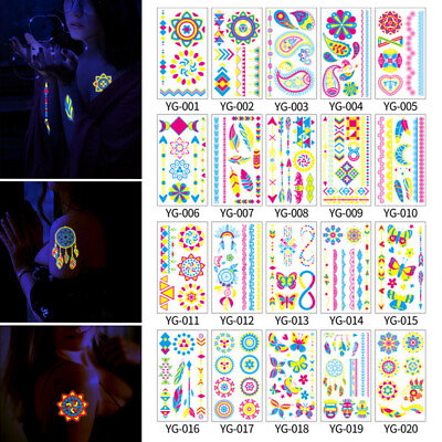 #ad Water Transfer Temporary Tattoo Luminous UV Light Glow Neon Sticker Party Decals
