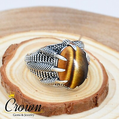 #ad Tiger Eye 925 Sterling Silver Mens Ring Falcon Claw Men#x27;s Ring Size US 6 14