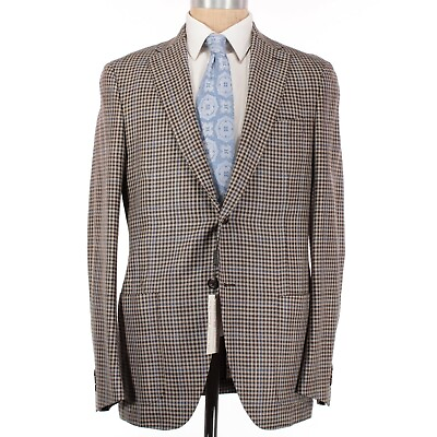 #ad Luciano Barbera NWT Silk Wool Sport Coat Size 50R US 40 Browns Gray Blue Check