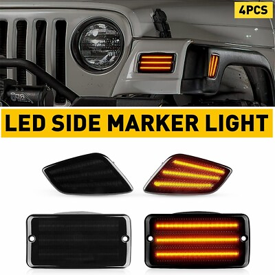 #ad Air SMOKE LED Bumper Signal Side Marker Light For 97 06 Jeep Wrangler TJ EXD