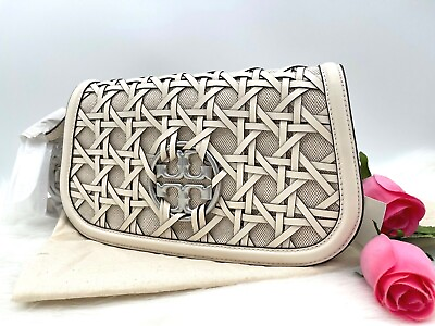 #ad AUTH NWT $498 TORY BURCH Women#x27;s Miller Basketweave Clutch Shoulder Bag NEW