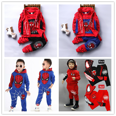 #ad Kids Baby Boys Spider Man Outfits Coat Long Sleeve T Shirt Pants Clothes Set
