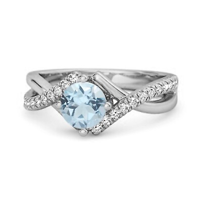 #ad Classic amp; Elegant 4 MM Round Natural Blue Topaz Solitaire Accents Women Ring