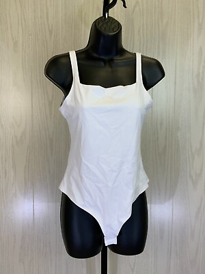 #ad Women#x27;s Square Neck Sleeveless Bodysuit Size S White NEW