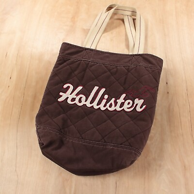 #ad vtg HOLLISTER embroidered logo brown diamond quilted tote bag 00s y2k mall