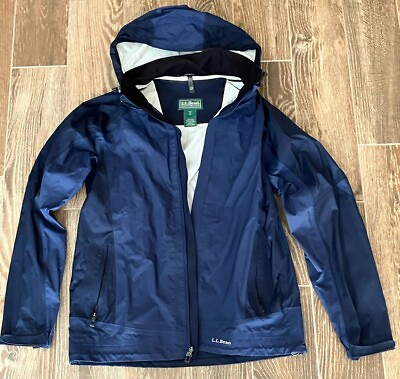 #ad Vintage LL Bean Stowaway Nylon Rain Coat Jacket Hooded Mens M Navy Blue