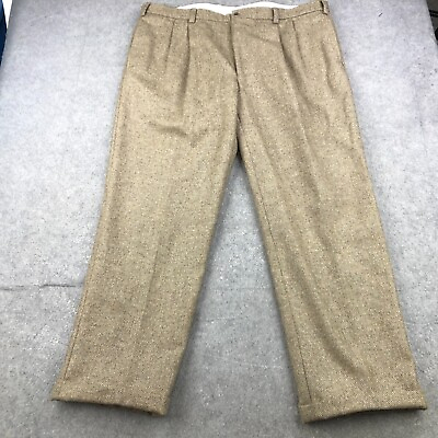 #ad Orvis Pants Men 44 Brown Regular Straight Fit Outdoors Wool Tweed Cuffed Thick *