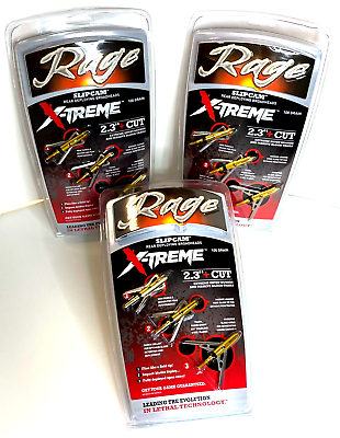 #ad 3 Packs Rage SLIPCAM Xreme Extreme mechanical Broadheads 100 Grain 2.3quot; HUGE CUT