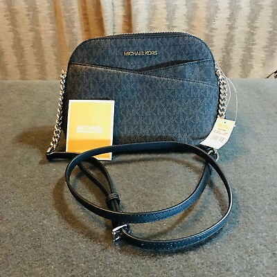 Michael Kors Crossbody Jet Set Travel Black Bag Chrome Chain amp; Leather $120.95