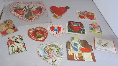 #ad Antique Vintage Used Valentine#x27;s Day Cards 12 Lot Some Stand Up 1920s 1940s