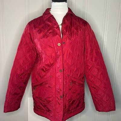 #ad Women#x27;s Red Lauren Ralph Lauren Quilted Coat Size Small Plaid Lined Barn Coat *