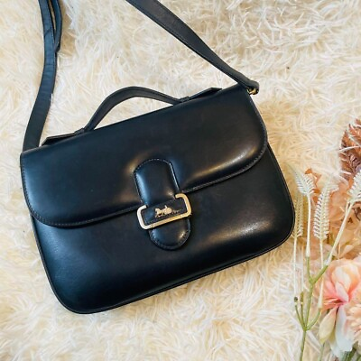 #ad Vintage Old CELINE Leather Handbag Shoulder Bag Crossbody Carriage Black Italy