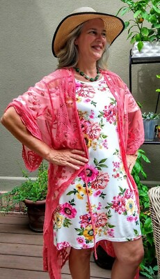 #ad Coral Kimono with Floral Design