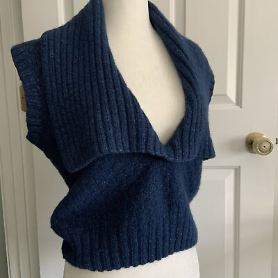 #ad Handmade Knit Designer Wool Linen Sleeveless Blue Sweater Top By Valerie Dunlop