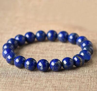 #ad Natural 8mm Lapis Lazuli Beaded Bracelet Blue Gemstone Stretch Bracelet Handmade