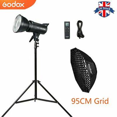 #ad UK Godox 60W SL 60W 5600K LED Video light Lampe95CM Grid softbox2m stand Kit