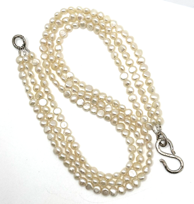 #ad Genuine Pearl Necklace Cream Color Triple Strand Choker 16quot;