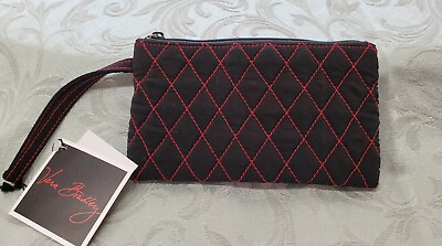 #ad Vera Bradley Microfiber Slim Cosmetic Black amp; Red Bag Case with Handle NWT