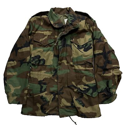 #ad VTG Alpha Industries US Cold Weather Field Coat Hooded Woodland Camo Size XS