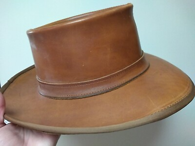 #ad Skullys by Henschel Vintage Leather Hat Medium St Louis Brown some wear Cowboy