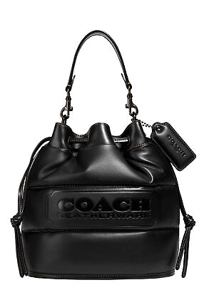 #ad Coach Field Bucket Drawstring Tote Crossbody C6955 V5BL Leather Medium Black