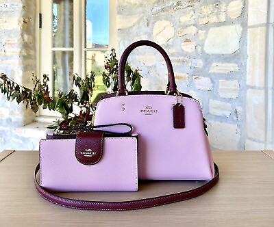 #ad COACH Mini Lillie Carryall handbag Wallet Option Powder Pink Wine Leather NWT