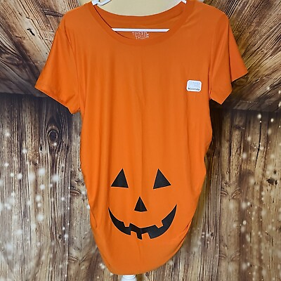 #ad Time and Tru Fitted Maternity Happy Pumpkin Short Sleeve Fitted Halloween Shirt