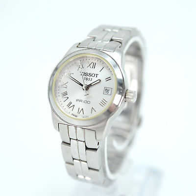 #ad TISSOT PR 100 Womens Silver Tone Watch Swiss Quartz Sapphire Crystal T049210