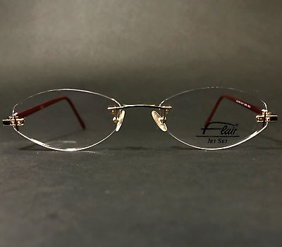 #ad Flair Eyeglasses Frames Jet Set 709 Col.711 Red Gold Oval Rimless 54 18 135