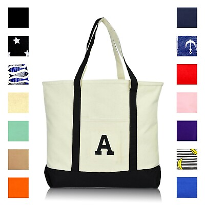 #ad DALIX Initial Tote Bag Personalized Monogram Zippered Top Letter A