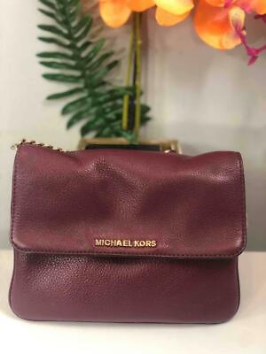 #ad MICHAEL KORS Bedford Burgundy Red Leather Double Gusset Crossbody Bag