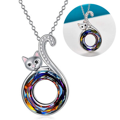 #ad Women Necklace Pendant Jewellery Colorful Necklace Crystal Cat Gift Girl