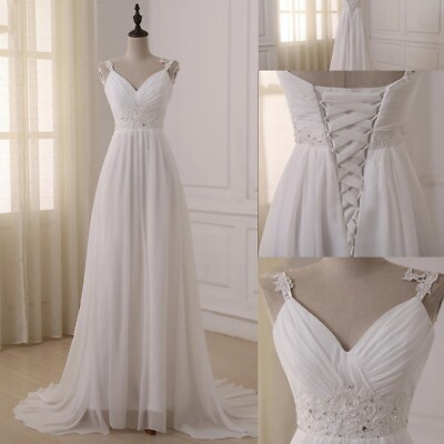 #ad Beach Wedding Dresses Chiffon Plus Size Spaghetti Straps Beaded Bridal Gowns
