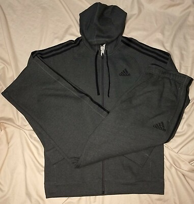 #ad adidas Track Suit Fleece Essentials Mens Hooded Jacket Pants 3 Stripe Gift