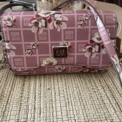 #ad Steve Madden Btory Blush and Floral Logo Bag Crossbody with Gold Chain NWT