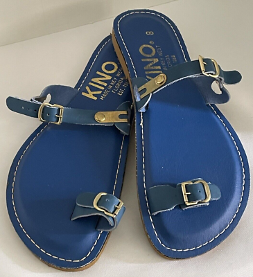 #ad Kino Key West Madeline Sandals Slides Blue Leather Toe Strap Women#x27;s Size 8