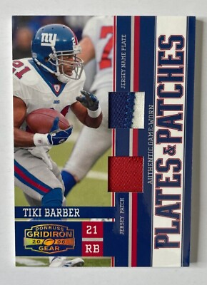 #ad Tiki Barber 2006 Donruss Gridiron Gear Plates Patches GAME JERSEY Giants #quot;d 50