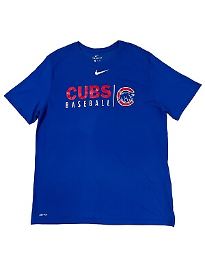 #ad Nike Cubs Baseball Shirt Mens 2XL Chicago MLB Dri Fit Blue Short Sleeve