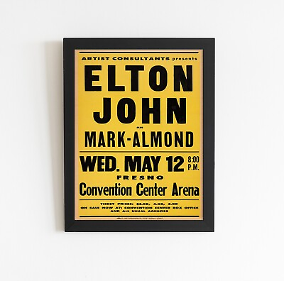 #ad Elton John Vintage Concert Poster 20 x 30 inches Framed