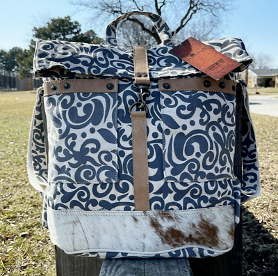 Chintz Upcycled Canvas Cowhide Leather Trim Backpack Bag