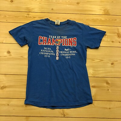 #ad Fruit Of The Loom Blue 2008 Champions NCAA Jayhawks T Shirt Adult Size S