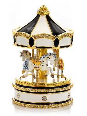 #ad Keren Kopal Black Musical Horses Carousel Decorated with Austrian Crystals