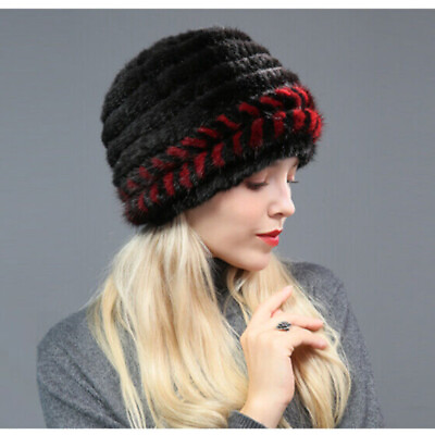 #ad 100% Real Mink Fur Knitted Hat Women Winter Beanies Cap Warm Fashion Handmade