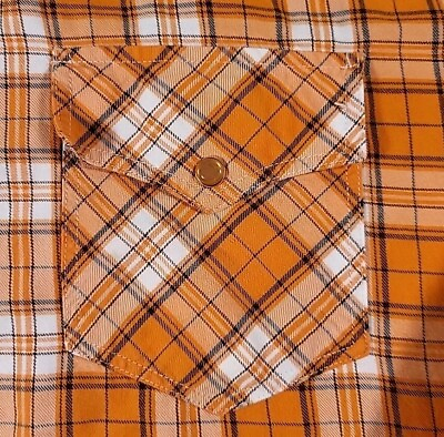 #ad Jordan Craig Western Orange Snap Button Down Shirt Plaid in Men#x27;s size XL