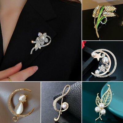 #ad Charm Flower Pearl Enamel Crystal Brooch Pin Corsage DIY Bouquet Women Jewellery