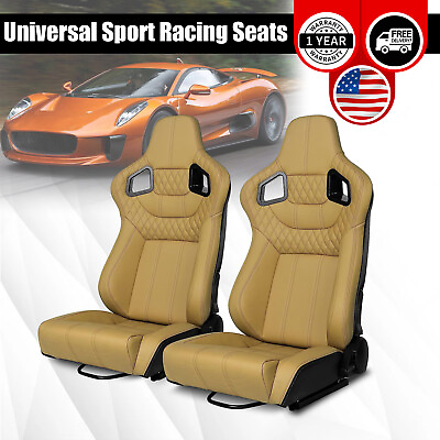 #ad Bucket Racing Seat Universal Reclinable Right Side Dual Slider Yellow PU Leather